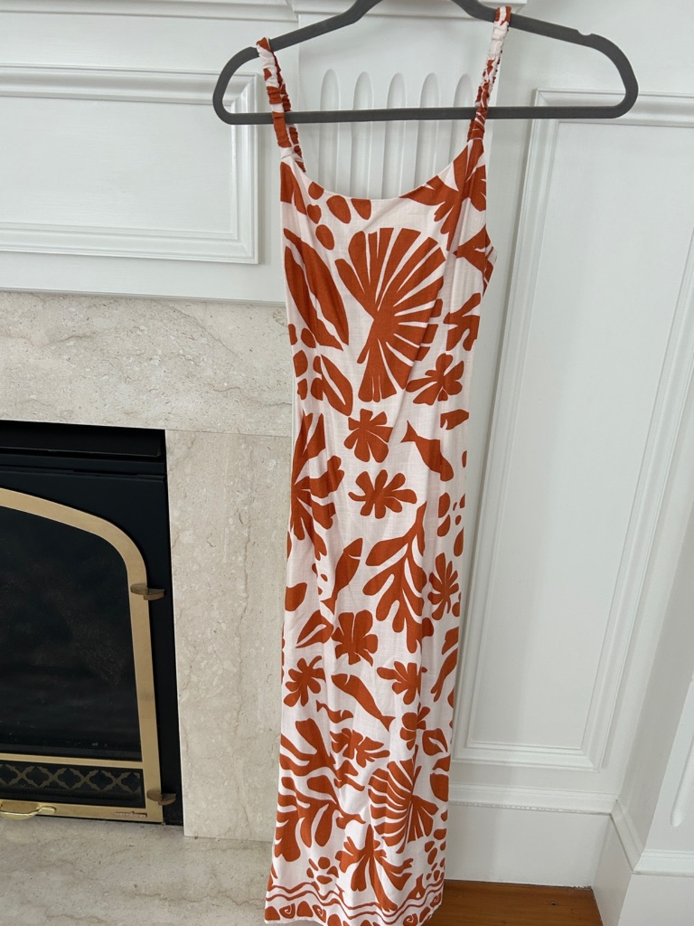 Lost + Wander White Maxi Dress with Rust Botanical Print